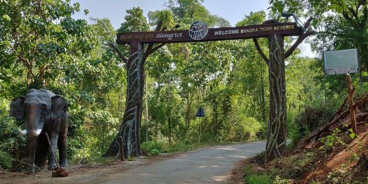 Bhadra Wildlife a sign over a road in Chikmagalur