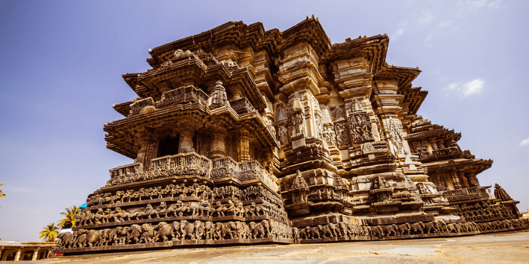 A stone temple adorned with intricate carvings.