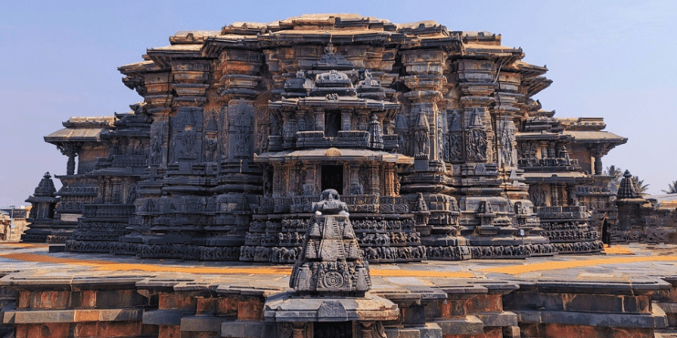 Intricate stone carvings adorn the historic temples of Belur and Halebidu, showcasing Hoysala architectural brilliance.