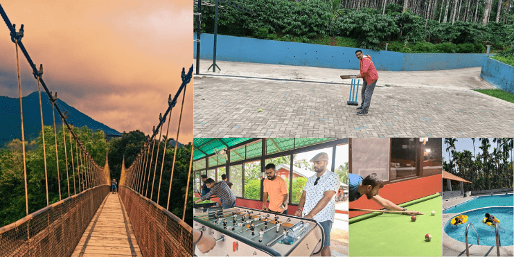 A collage depicting individuals engaged in pool, tennis, and golf, showcasing diverse recreational activities.