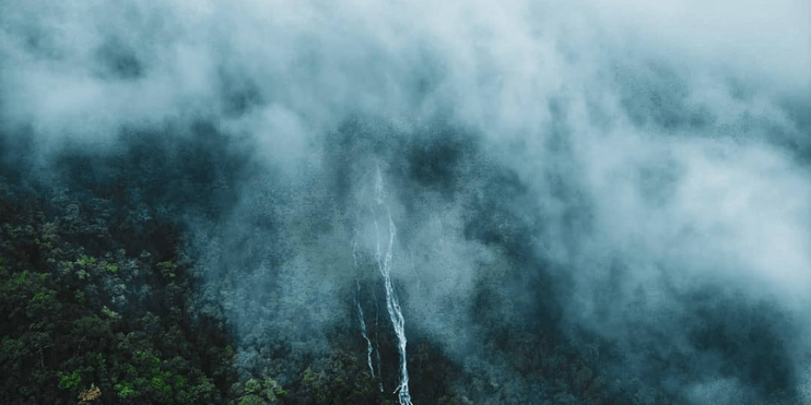 A majestic waterfall cascades through a lush forest, showcasing the stunning beauty of nature's power and tranquility.